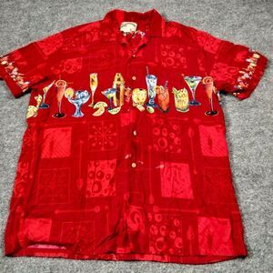 Paradise Found Hawaiian Shirt Mens 2XL 100% Rayon Red Martini Drinks Margaritas*